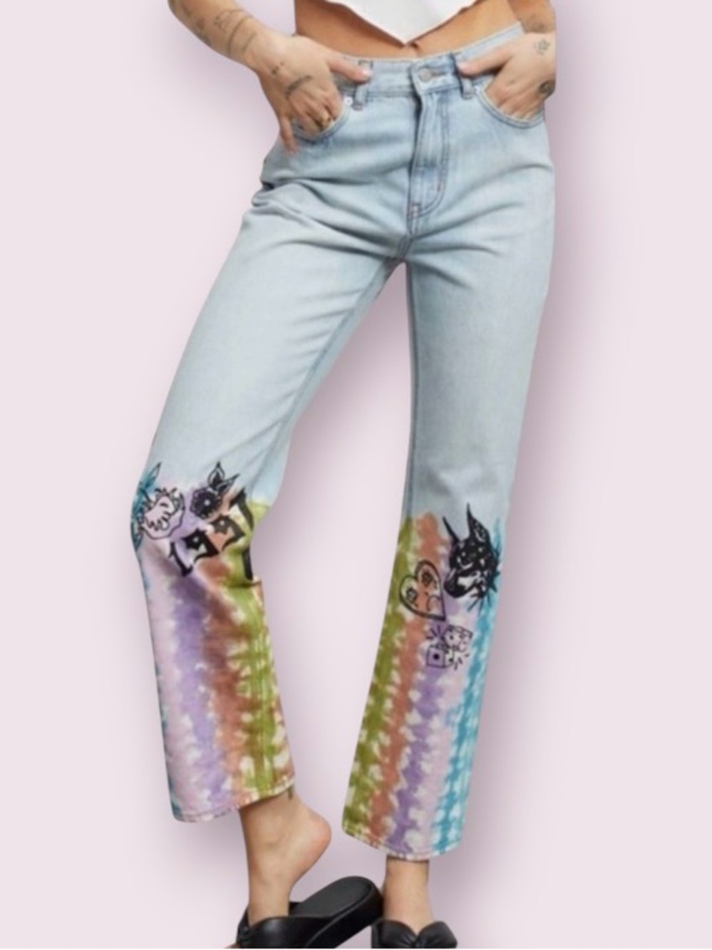 Urban Outfitters BDG High Waisted Cowboy Jeans Graffiti Tie Dye Art Size 27